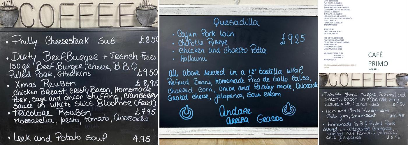Cafe Primo Horsell Menu