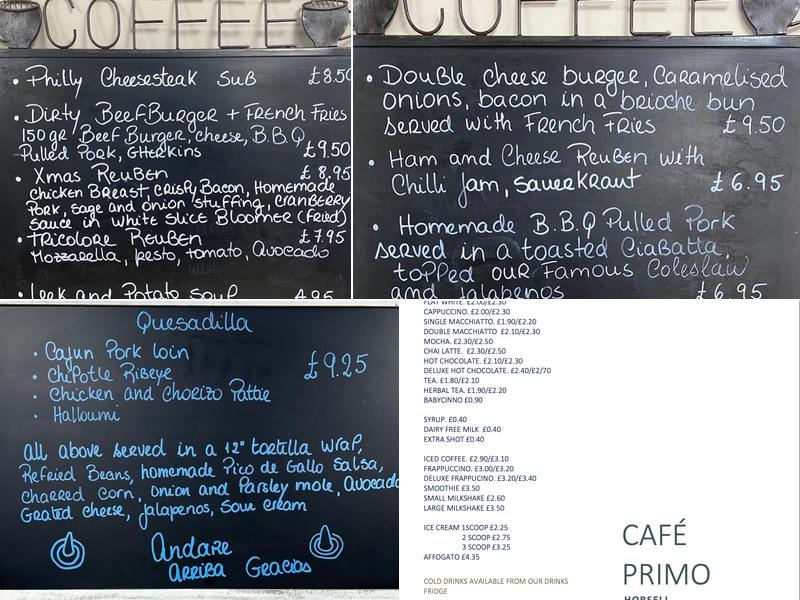 Cafe Primo Horsell Menu