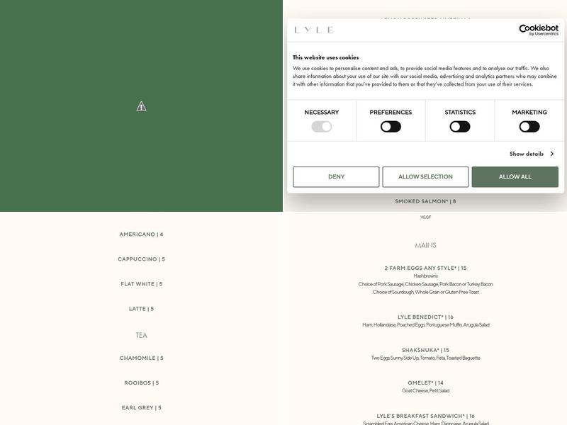 Lyle's Menu