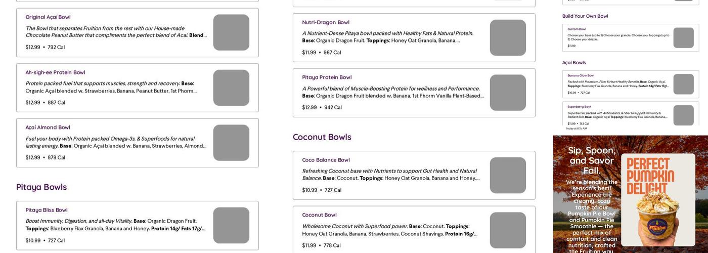 Fruition Fruit Blendz Menu