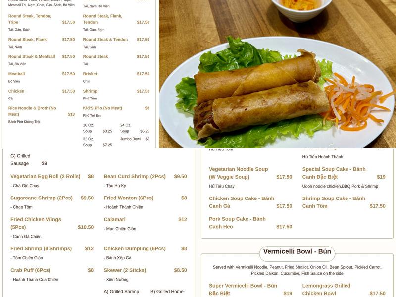 Pho PT Good Menu