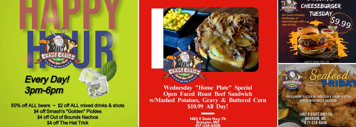Crazy Craig's Sports Bar & Grill Menu