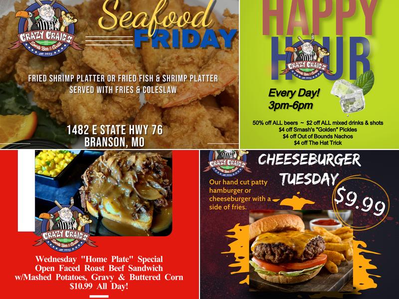 Crazy Craig's Sports Bar & Grill Menu