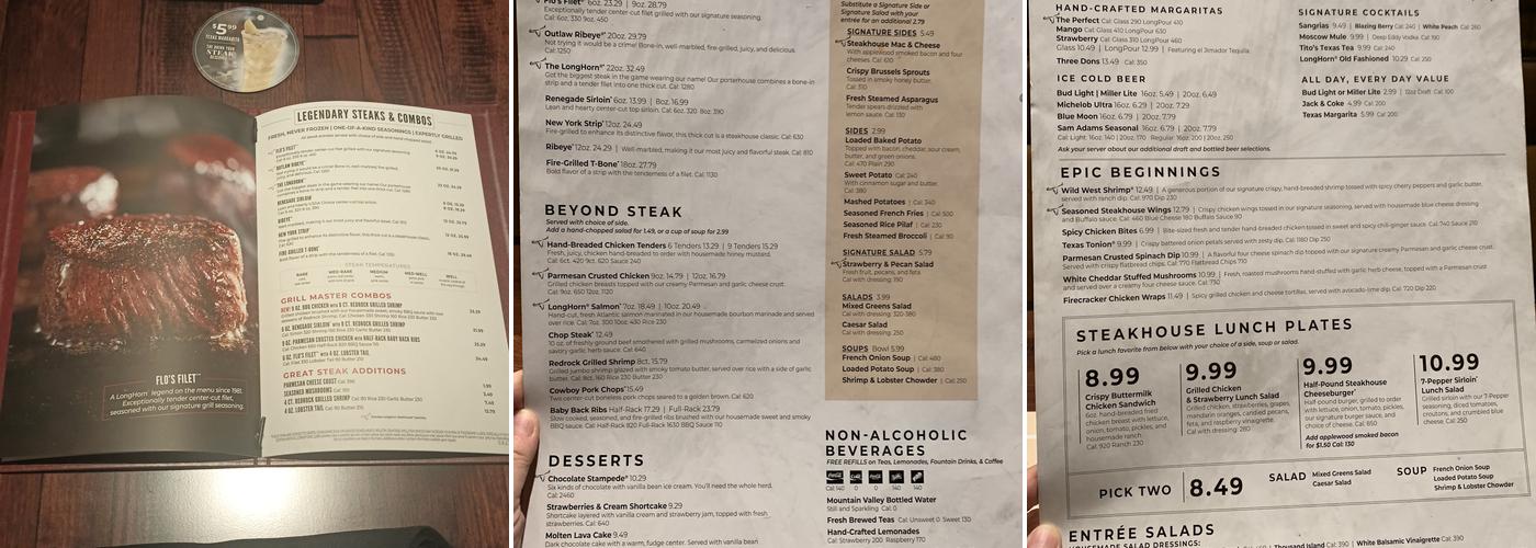 LongHorn Steakhouse Menu