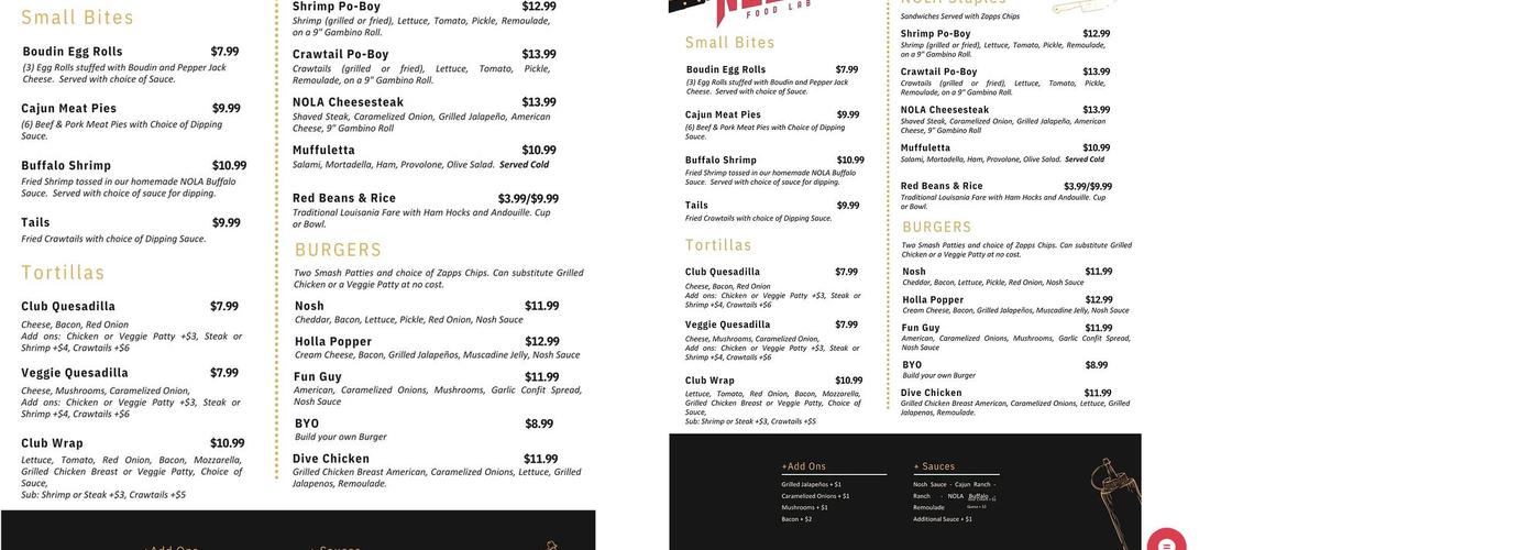 Nosh: Food Lab Menu