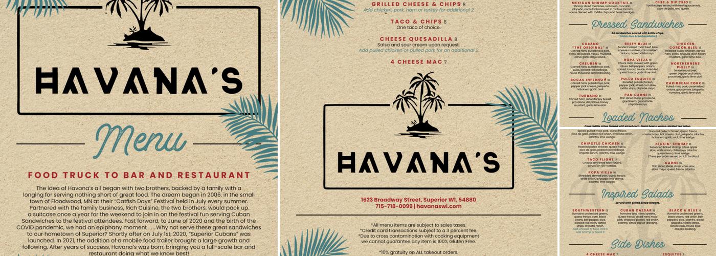 Havanas Menu