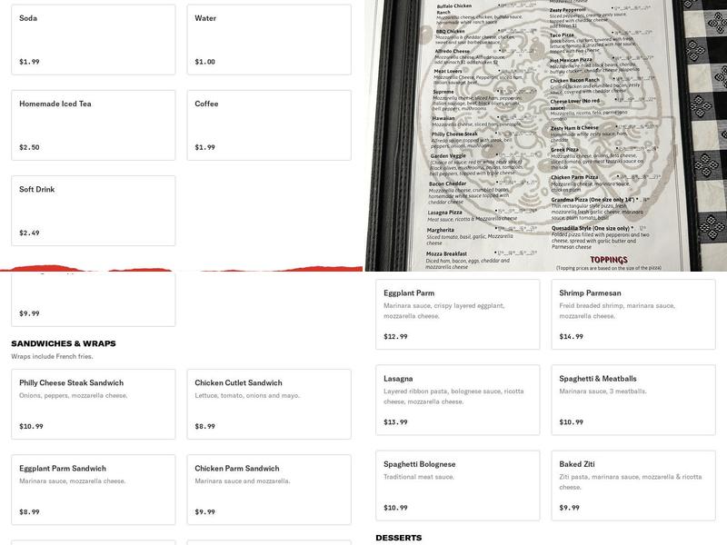 Mozza Pizza Restaurant Menu