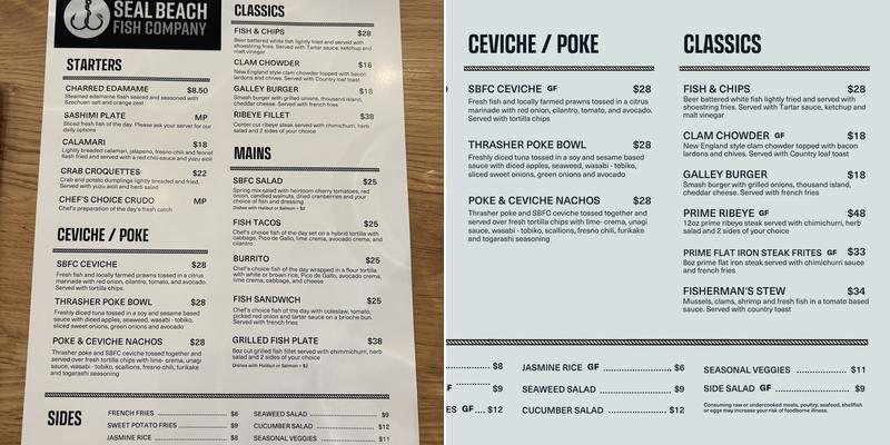 Seal Beach Fish Company Menu