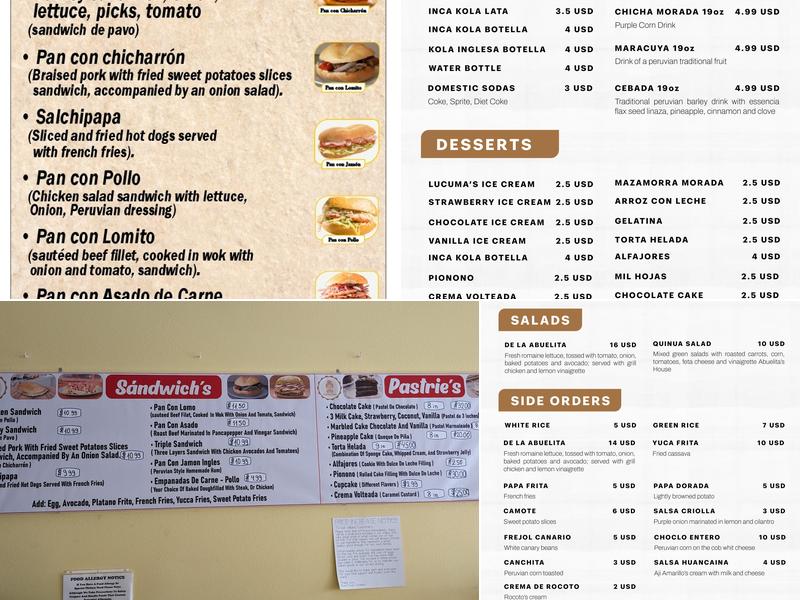 Abuelita’s House Pastries & Peruvian Food Menu