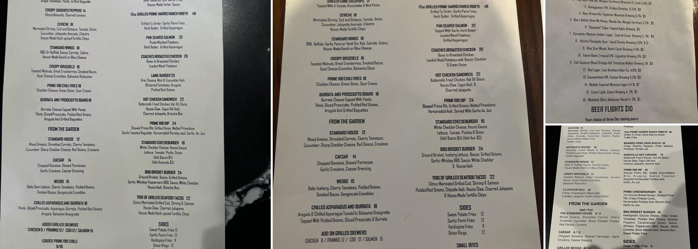 The Standard Pub Menu