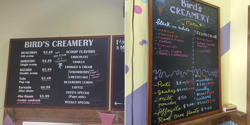 Birds Creamery Menu