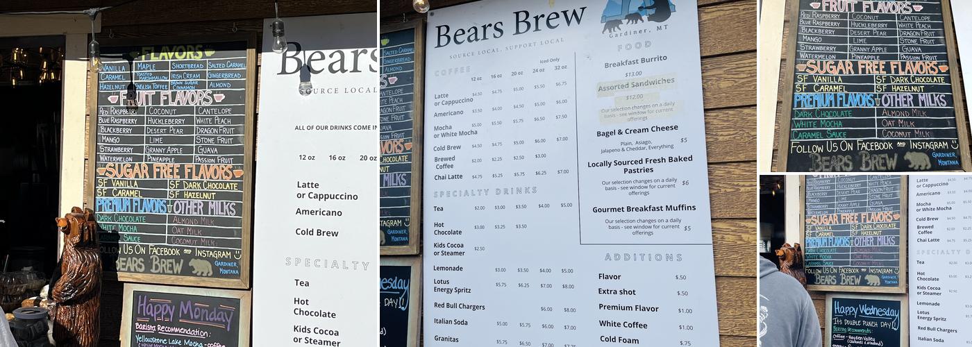 Bears Brew Menu
