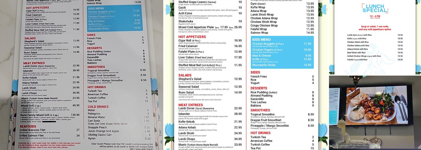 Rumi Mediterranean Cafe & Grill Menu