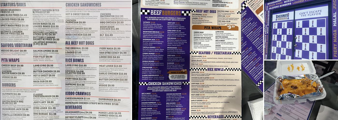 Checkmate Burgers Menu