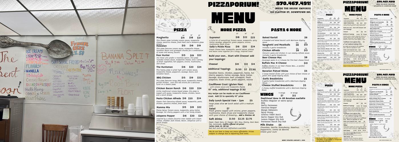 Brush Emporium and Pizzaporium Menu