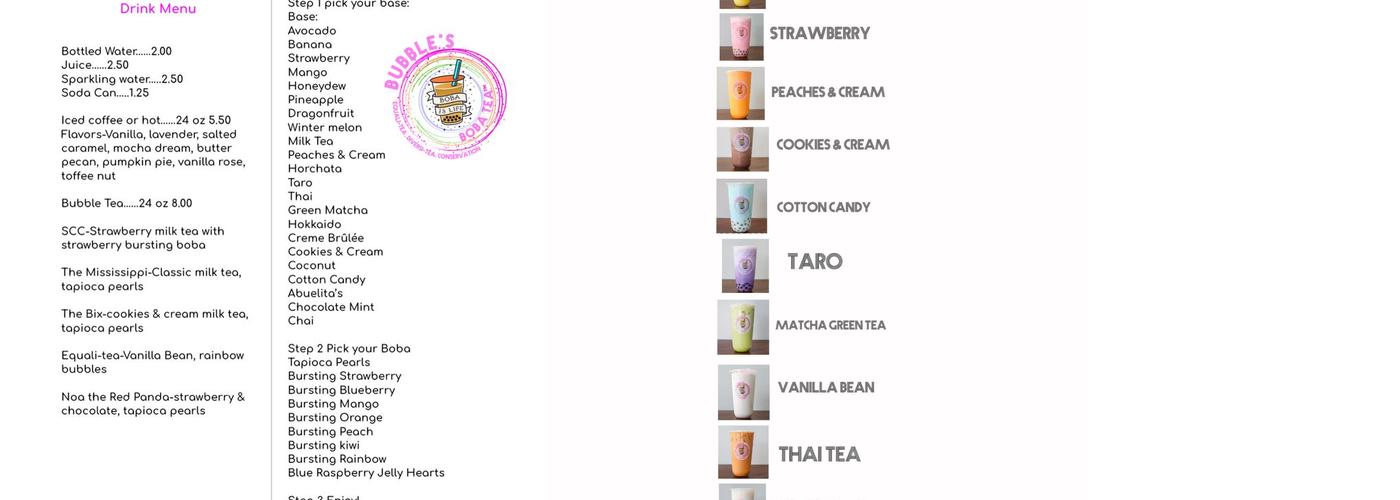Bubble’s Boba Tea Menu