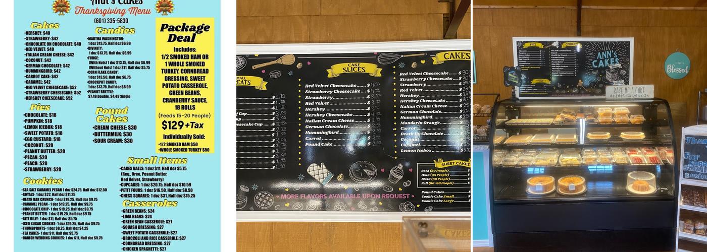 Ann’s cakes Menu