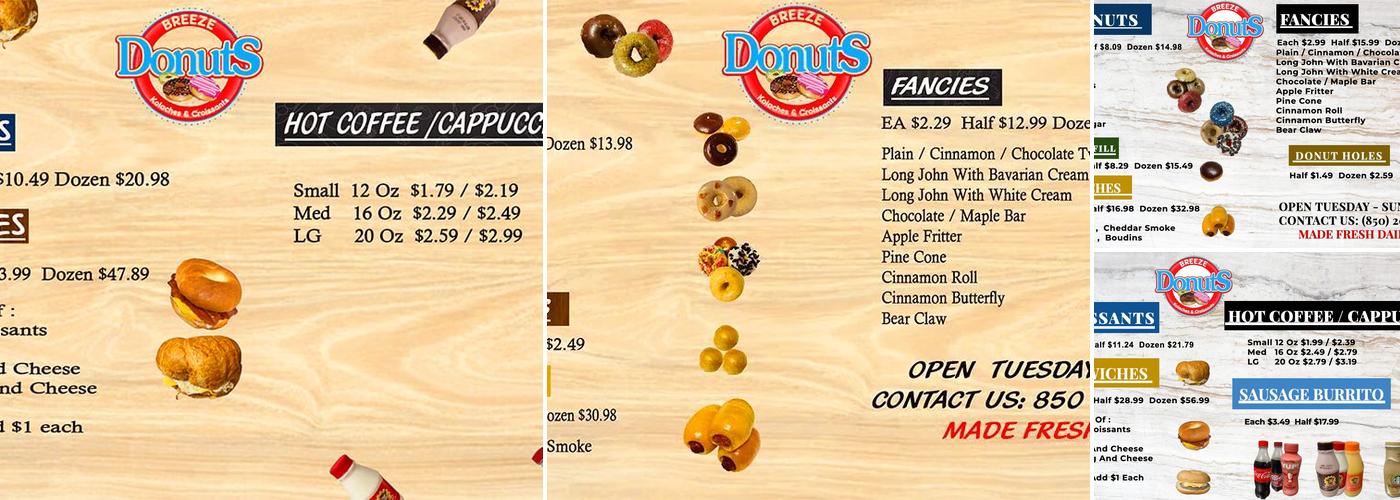 Breeze Donuts and Kolaches Menu