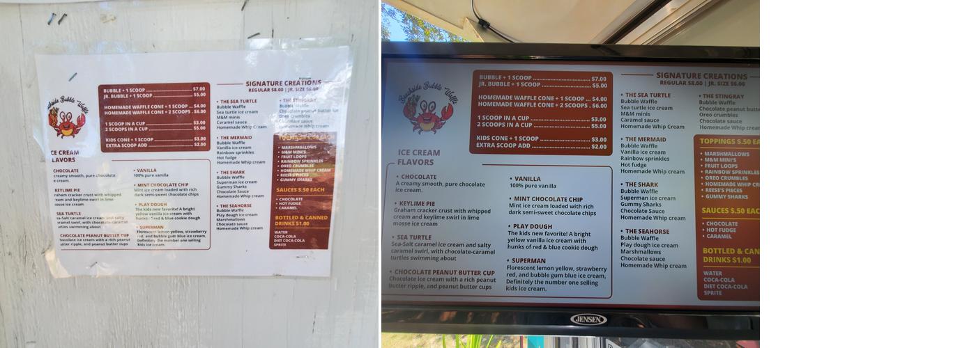Beachside Bubble Waffle Menu