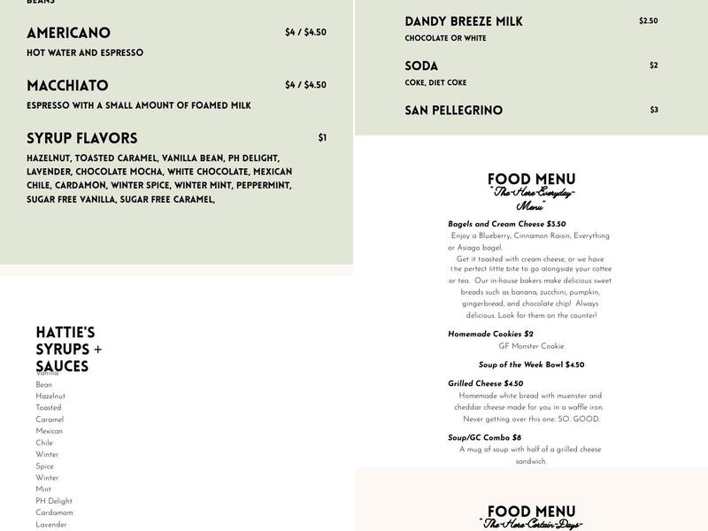 Hattie's Coffee House Menu
