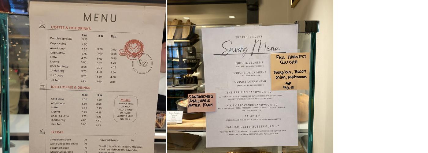 The French Guys Bakery Menu