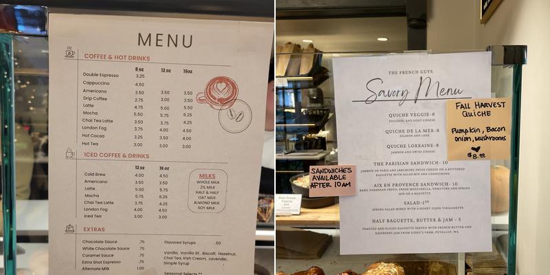 The French Guys Bakery Menu