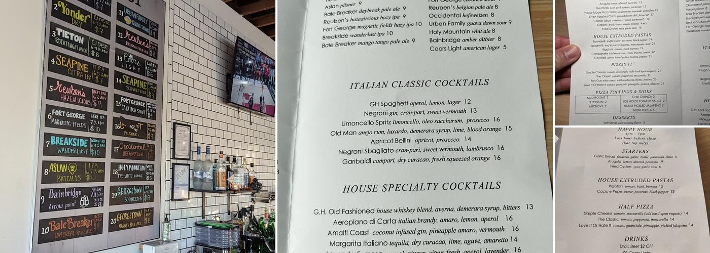 GH Pasta and Pizza Menu