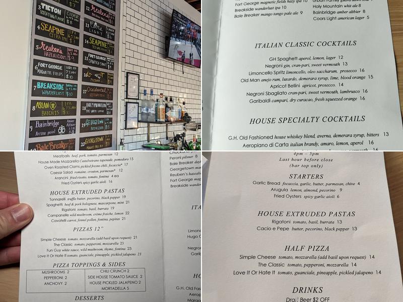 GH Pasta and Pizza Menu