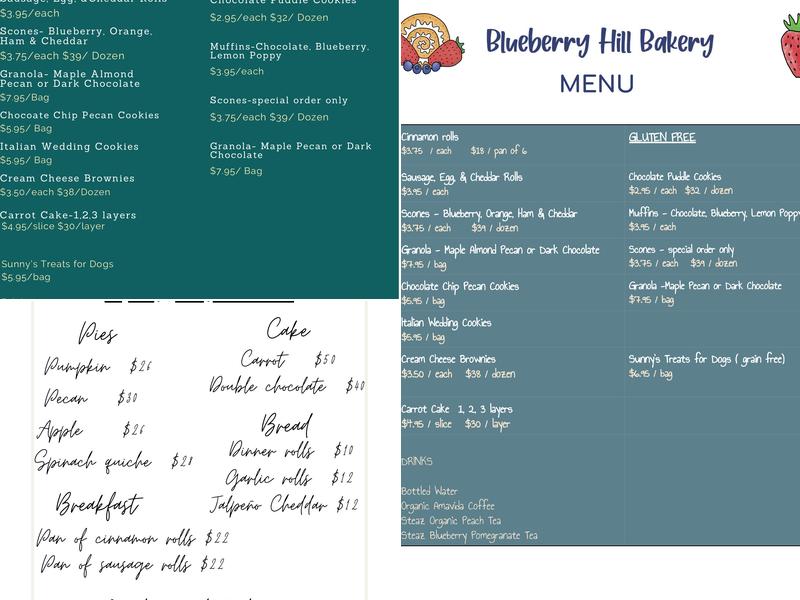 Blueberry Hill Bakery Menu