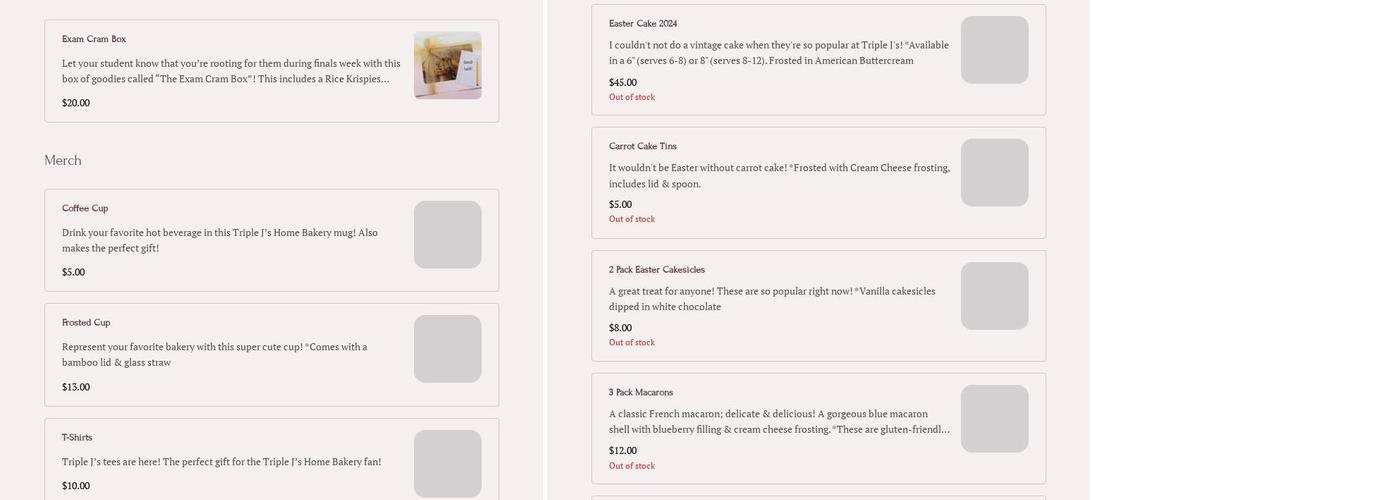 Triple J's Home Bakery Menu