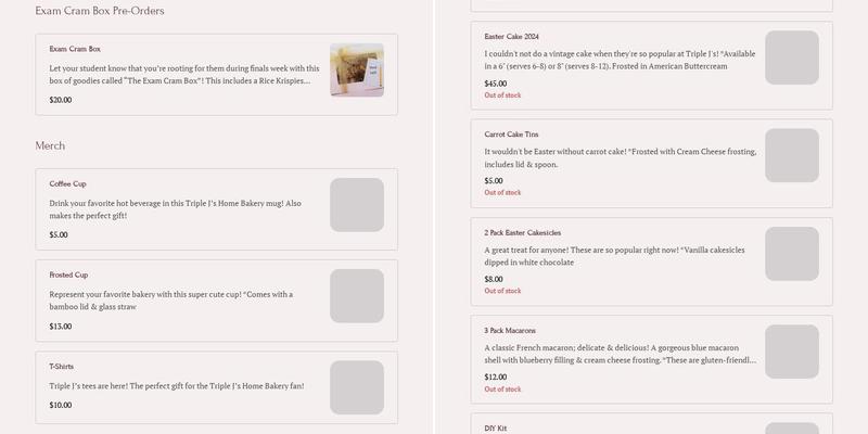 Triple J's Home Bakery Menu