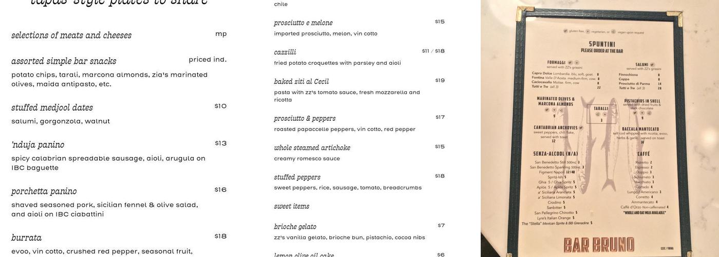 Bar Bruno Menu