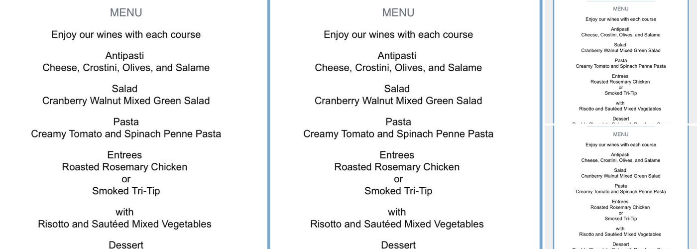 Dianda Vineyards & Tasting Room Menu