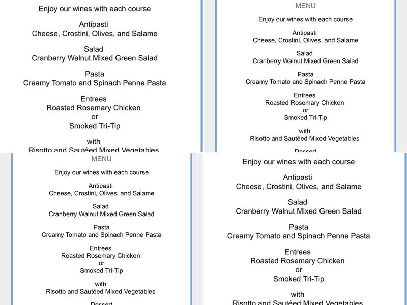 Dianda Vineyards & Tasting Room Menu