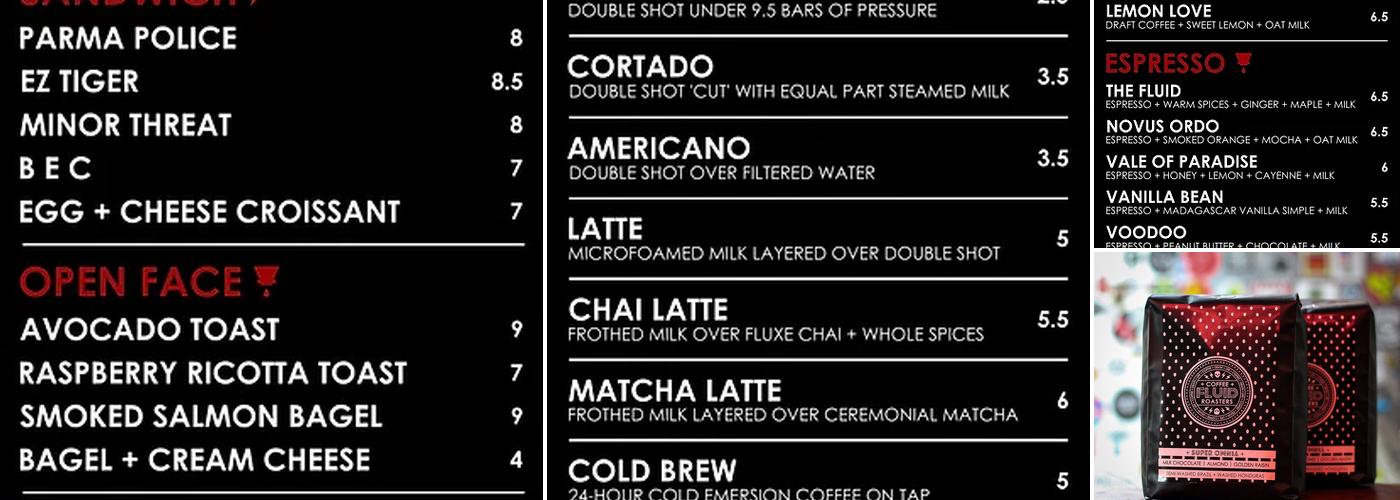 FLUID Coffee Roasters Menu