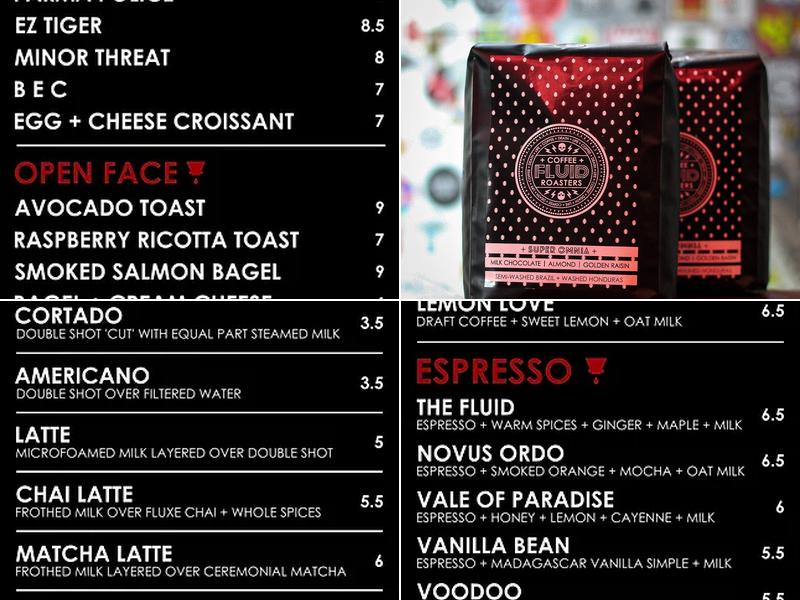 FLUID Coffee Roasters Menu