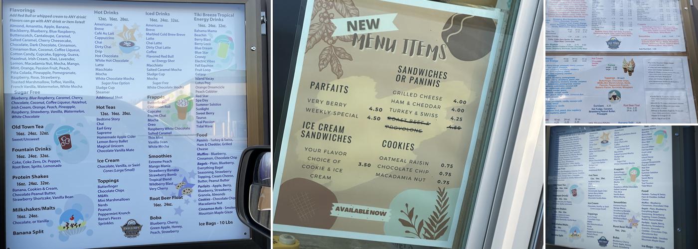 Old Town Espresso and Ice Cream Menu