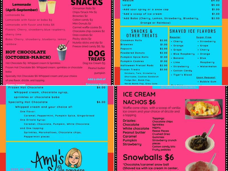 Amy’s Ice Paradise Menu