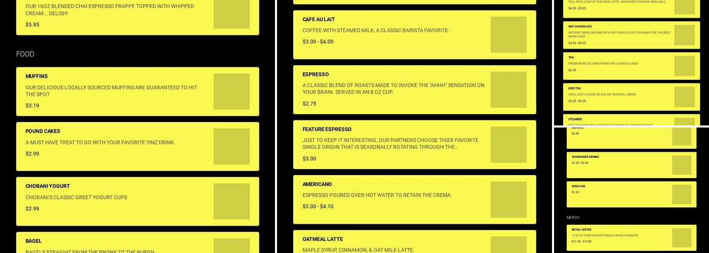 YINZ Coffee Gateway 1 Menu