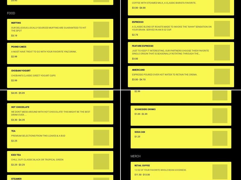 YINZ Coffee Gateway 1 Menu