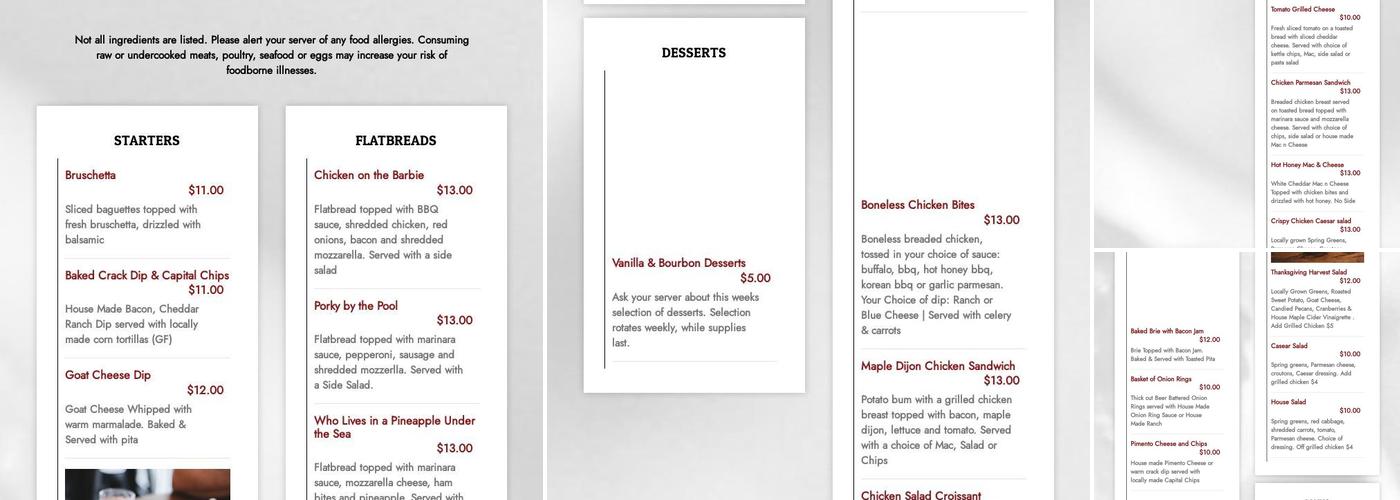 Three Crosses Distilling Company Menu