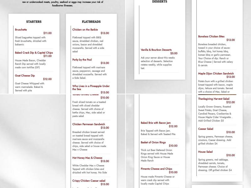 Three Crosses Distilling Company Menu