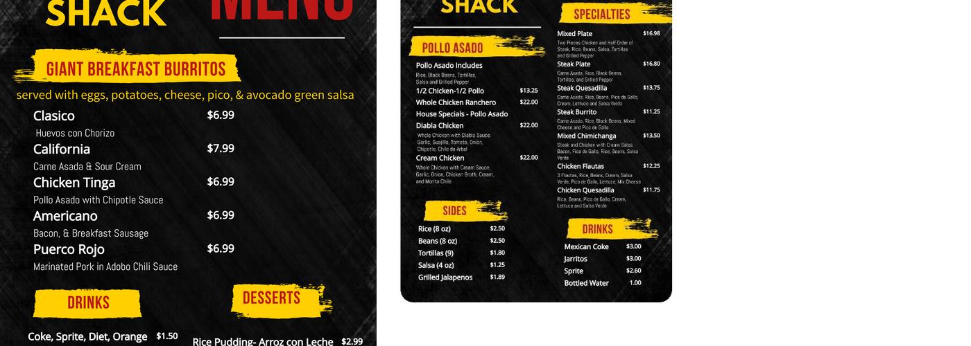 The Pollo Shack Menu