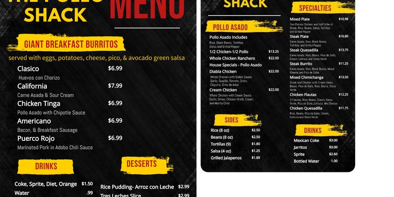 The Pollo Shack Menu
