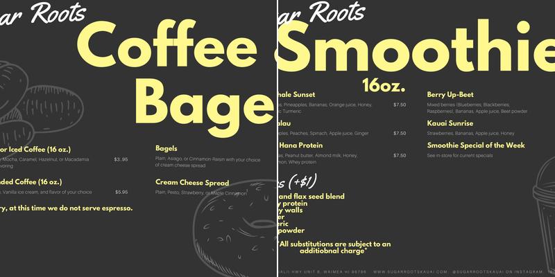 Sugar Roots Kauai Menu