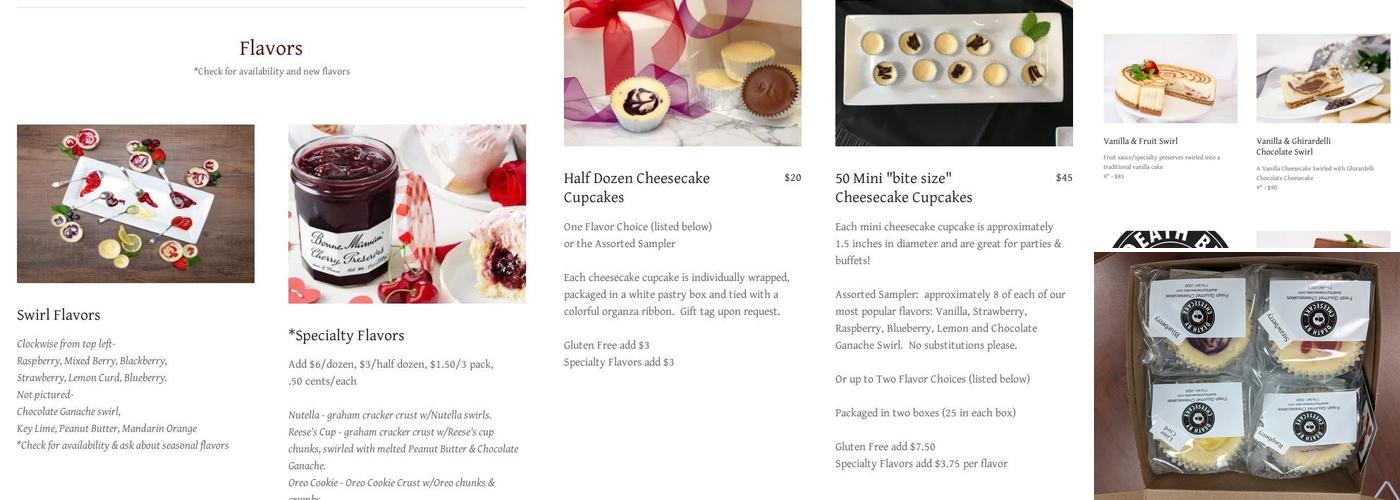 Death By Cheesecake Menu