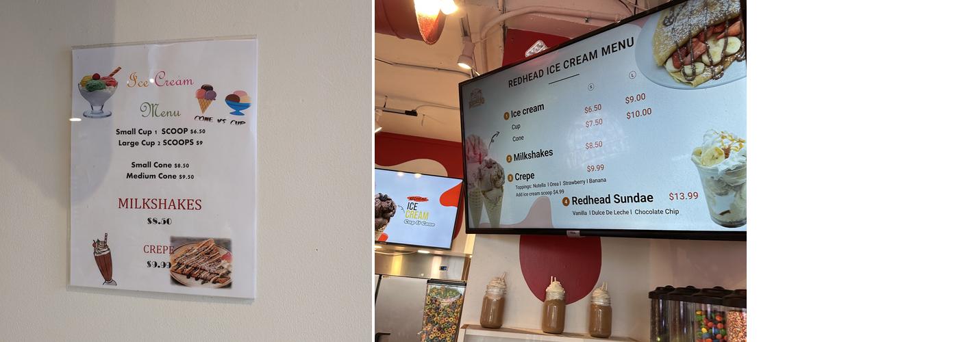 REDHEAD ICE CREAM Menu