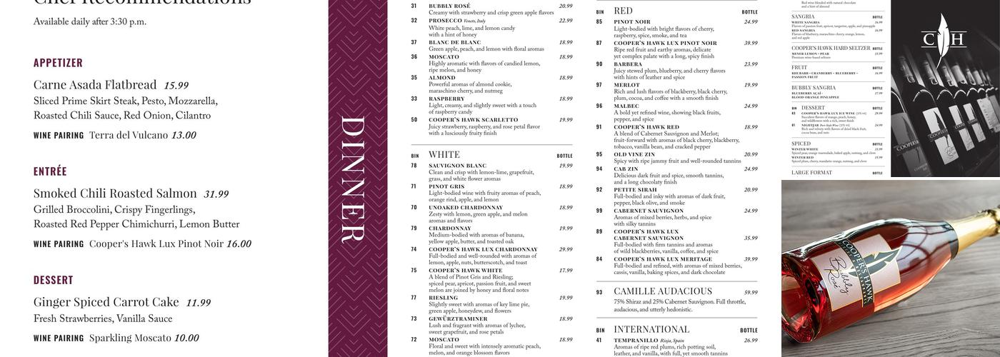 Cooper's Hawk Winery & Restaurant- Algonquin Menu