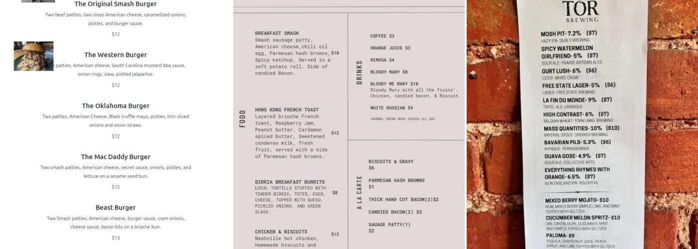 Tor Brewing Menu