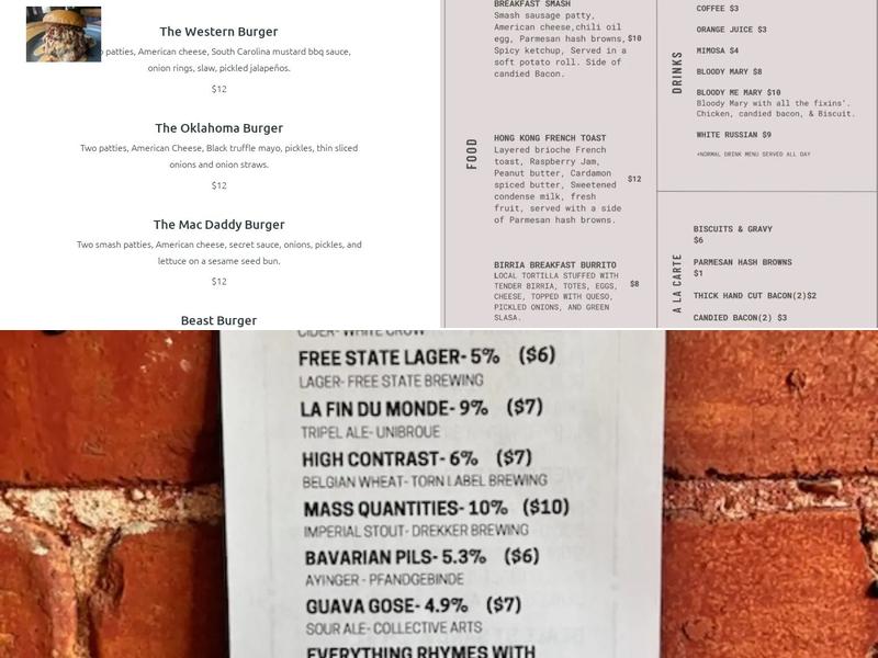 Tor Brewing Menu